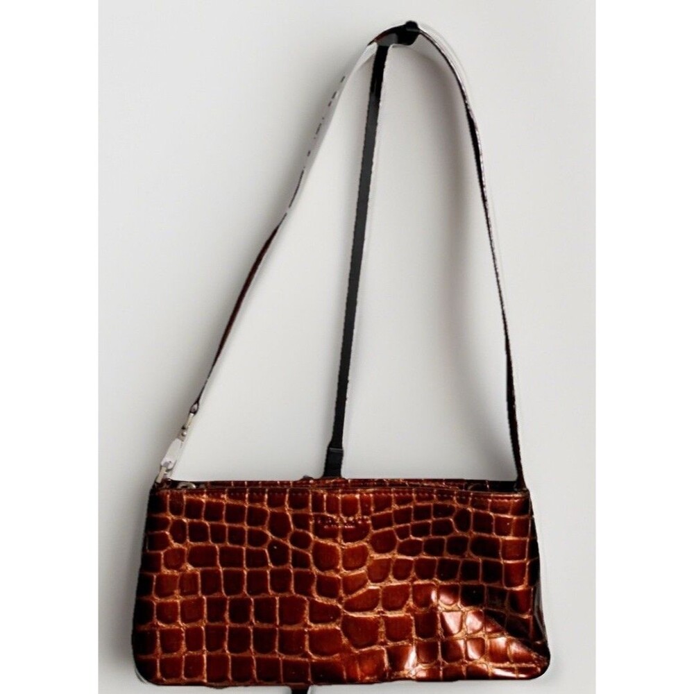 Kenneth Cole Reaction Brown/Copper Faux Alligator Print Clutch Shoulder purse